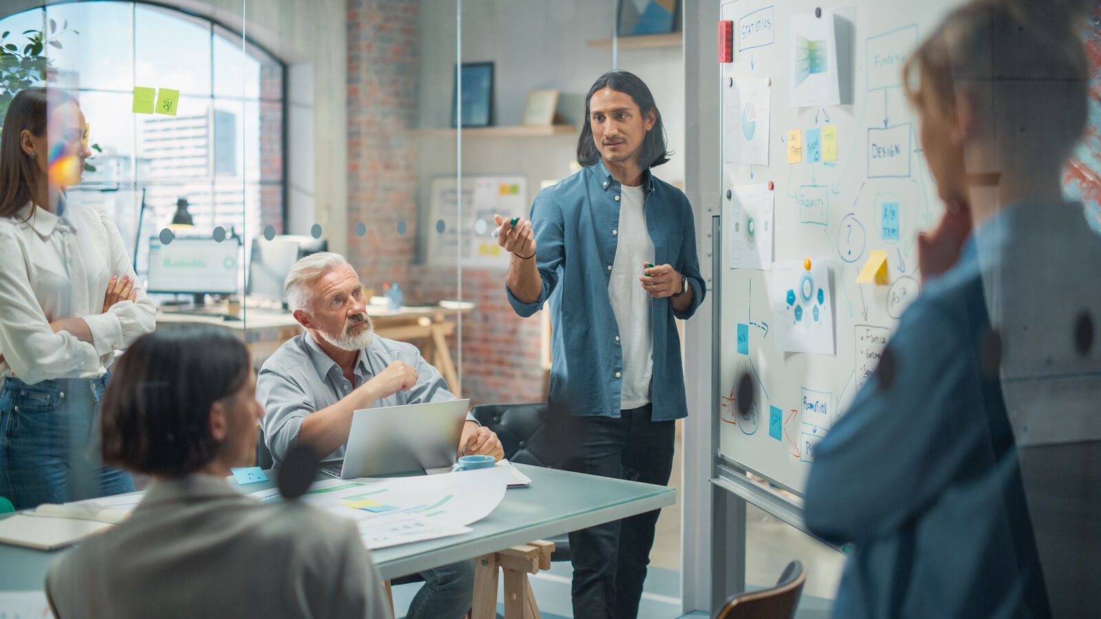 Employees in a team discussion